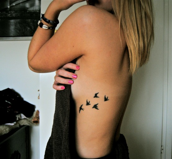 Tiny Birds Tattoo On Rib Side For Girls